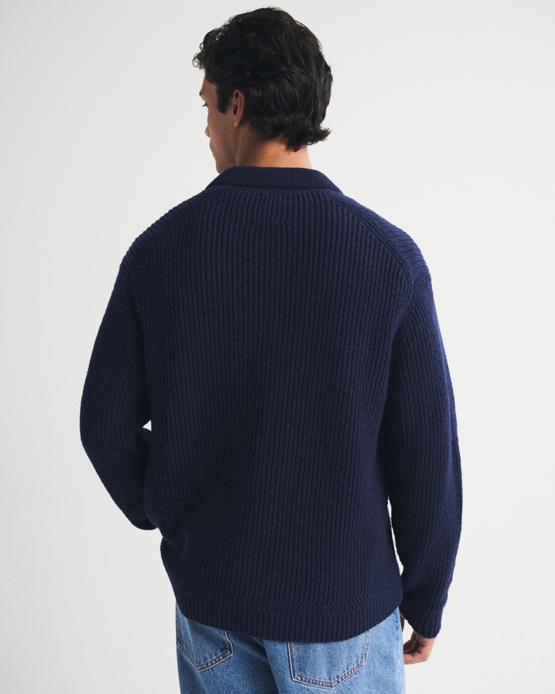 100% Cotton Rib Collared Cardigan - thumbnail 5