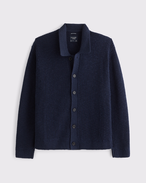 100% Cotton Rib Collared Cardigan