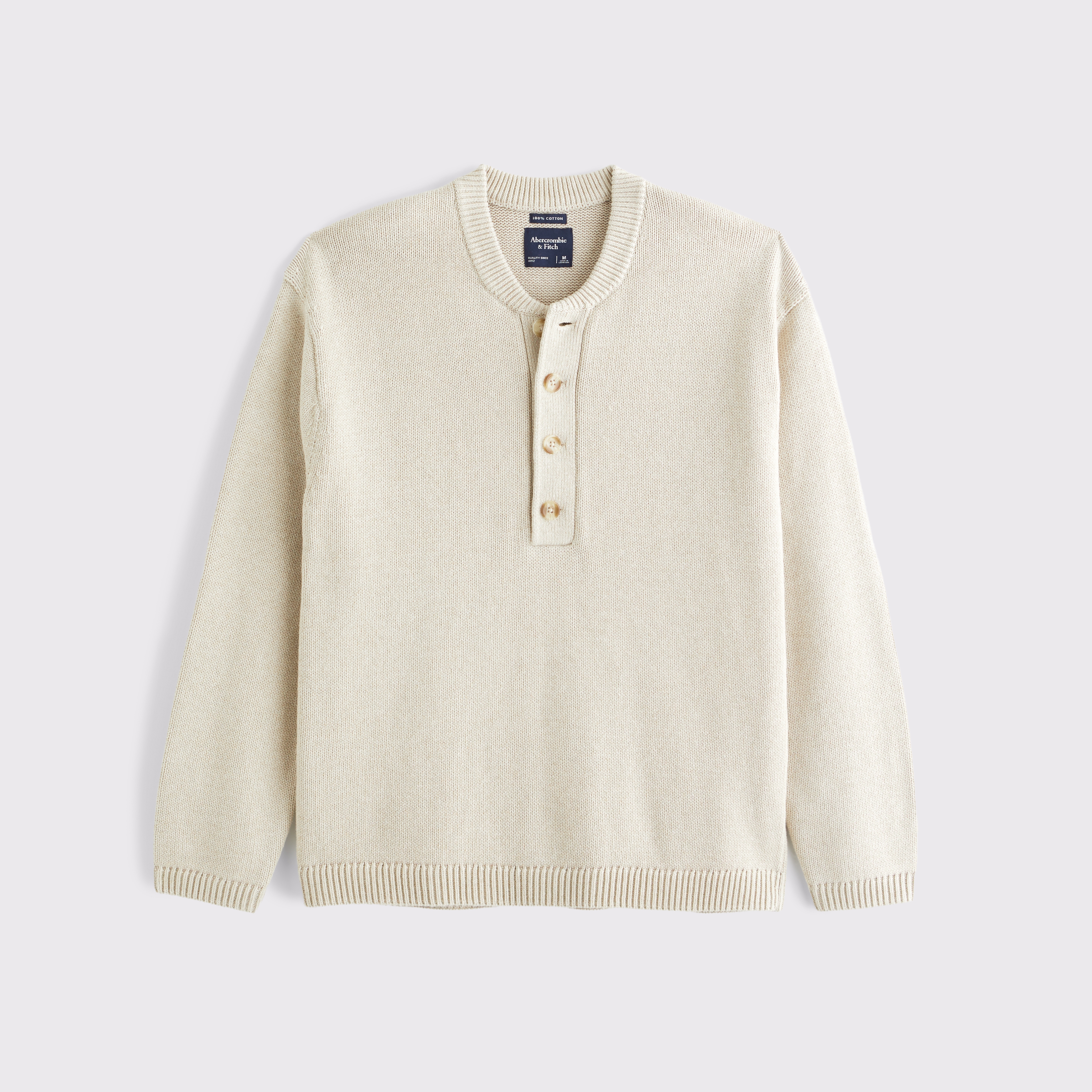 Мужской свитер Abercrombie & Fitch 100% Cotton Sweater Henley, цвет: Бежевый — фото 1