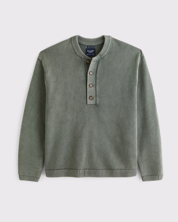 100% Cotton Sweater Henley, Hunter Green view 1