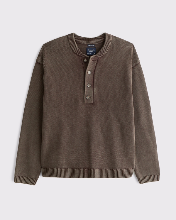 100% Cotton Sweater Henley, Chocolate Brown view 1