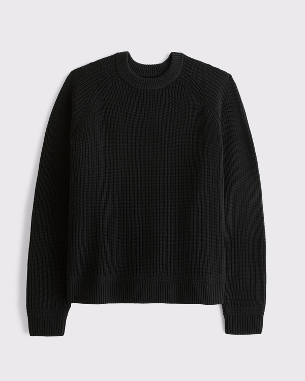 100% Cotton Crew Sweater, Black view 1