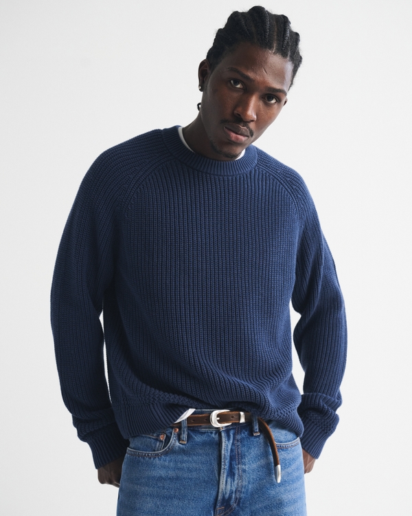 100% Cotton Crew Sweater, Navy view 1