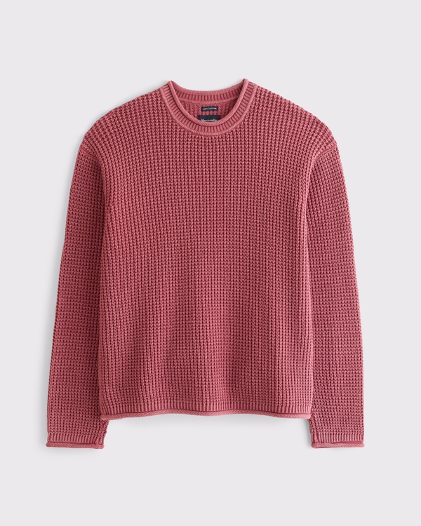 100% Cotton Textural Rollneck Crew Sweater, Brick Red view 1