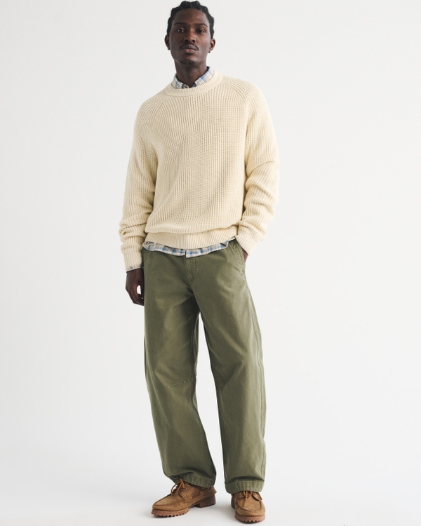 100% Cotton Crew Sweater, Warm Beige view 2