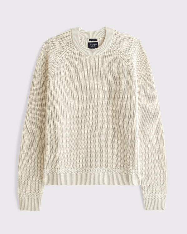 100% Cotton Crew Sweater, Warm Beige view 1