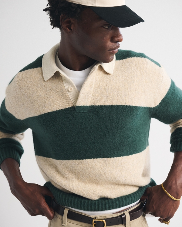 Rugby Sweater Polo, Green Stripe view 2