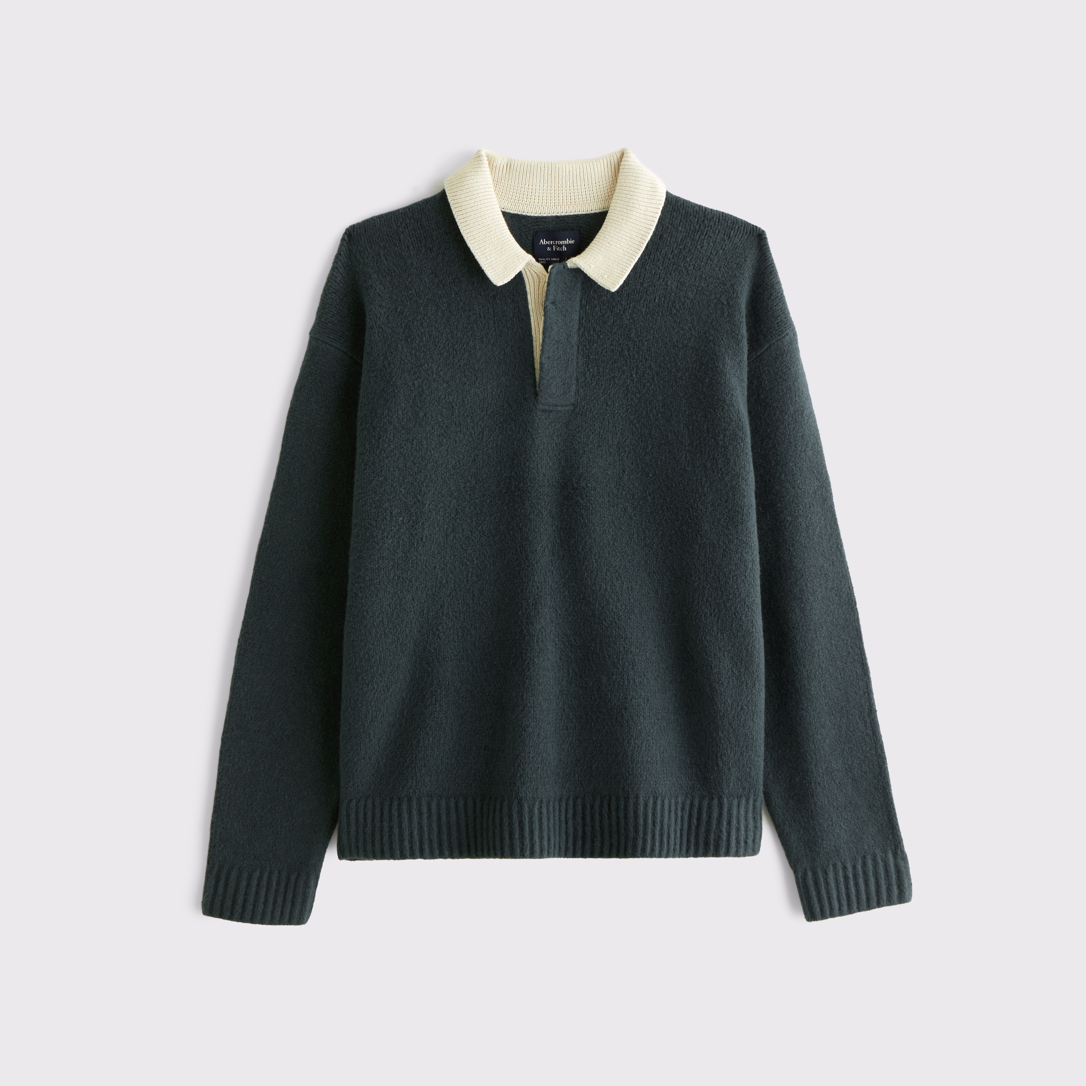 Мужские рубашки Abercrombie & Fitch Rugby Sweater Polo, цвет: Тёмный еловый — фото 1