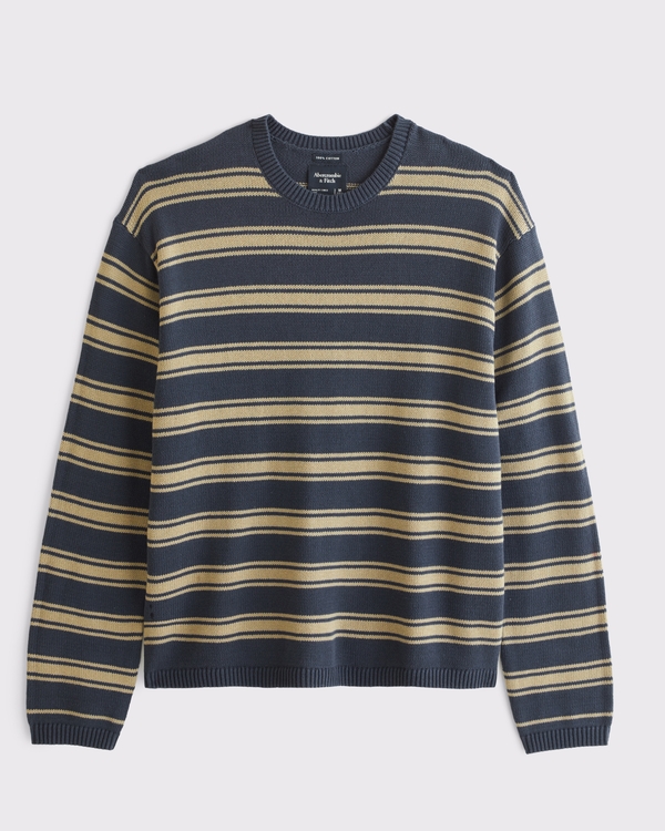 100% Cotton Long-Sleeve Sweater, Sapphire Stripe view 1