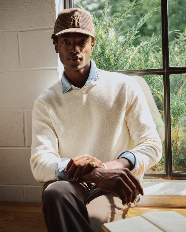 100% Cotton Long-Sleeve Sweater, Cream view 1