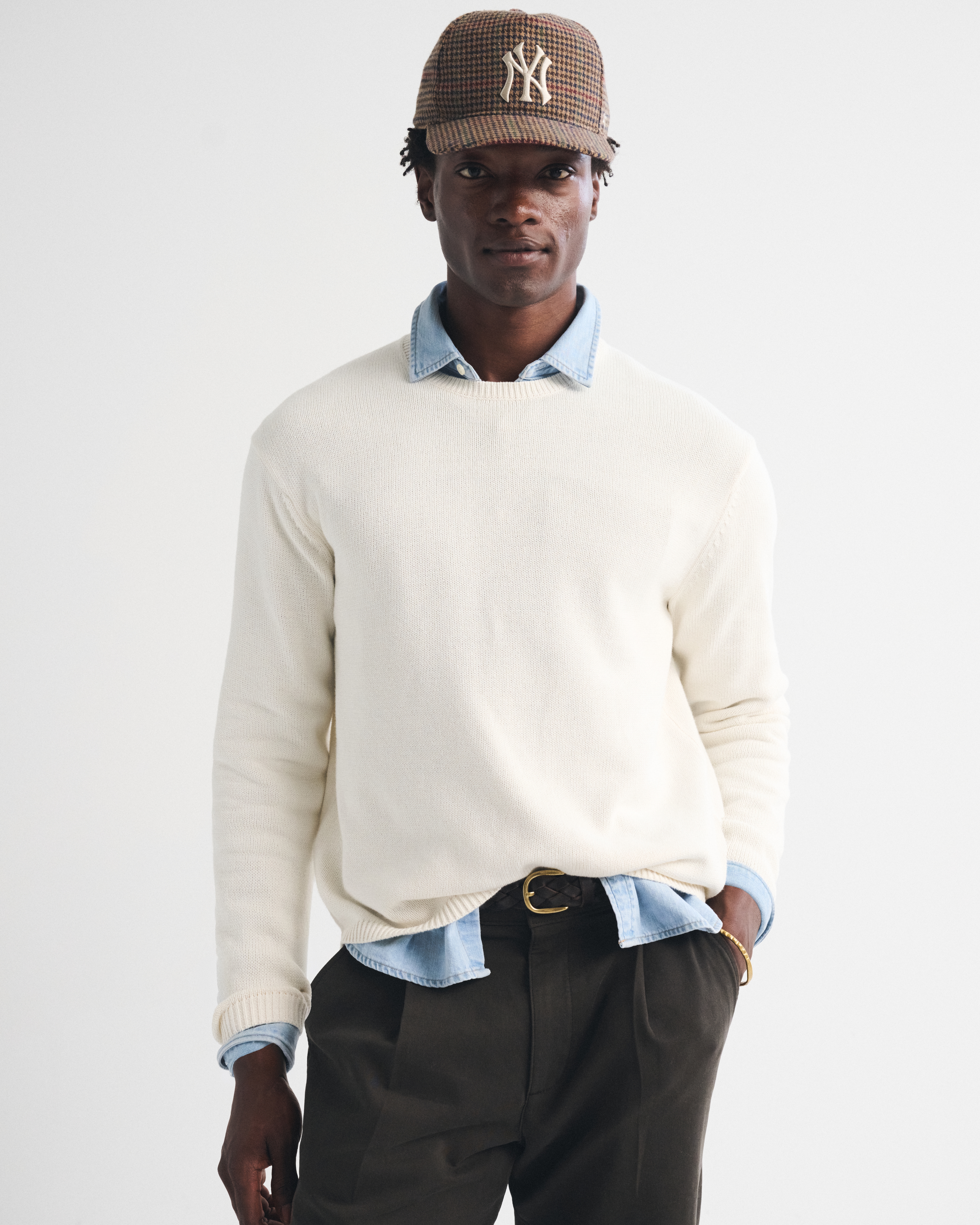 Мужской свитер Abercrombie & Fitch 100% Cotton Long-Sleeve Sweater, цвет: Кремовый — фото 3