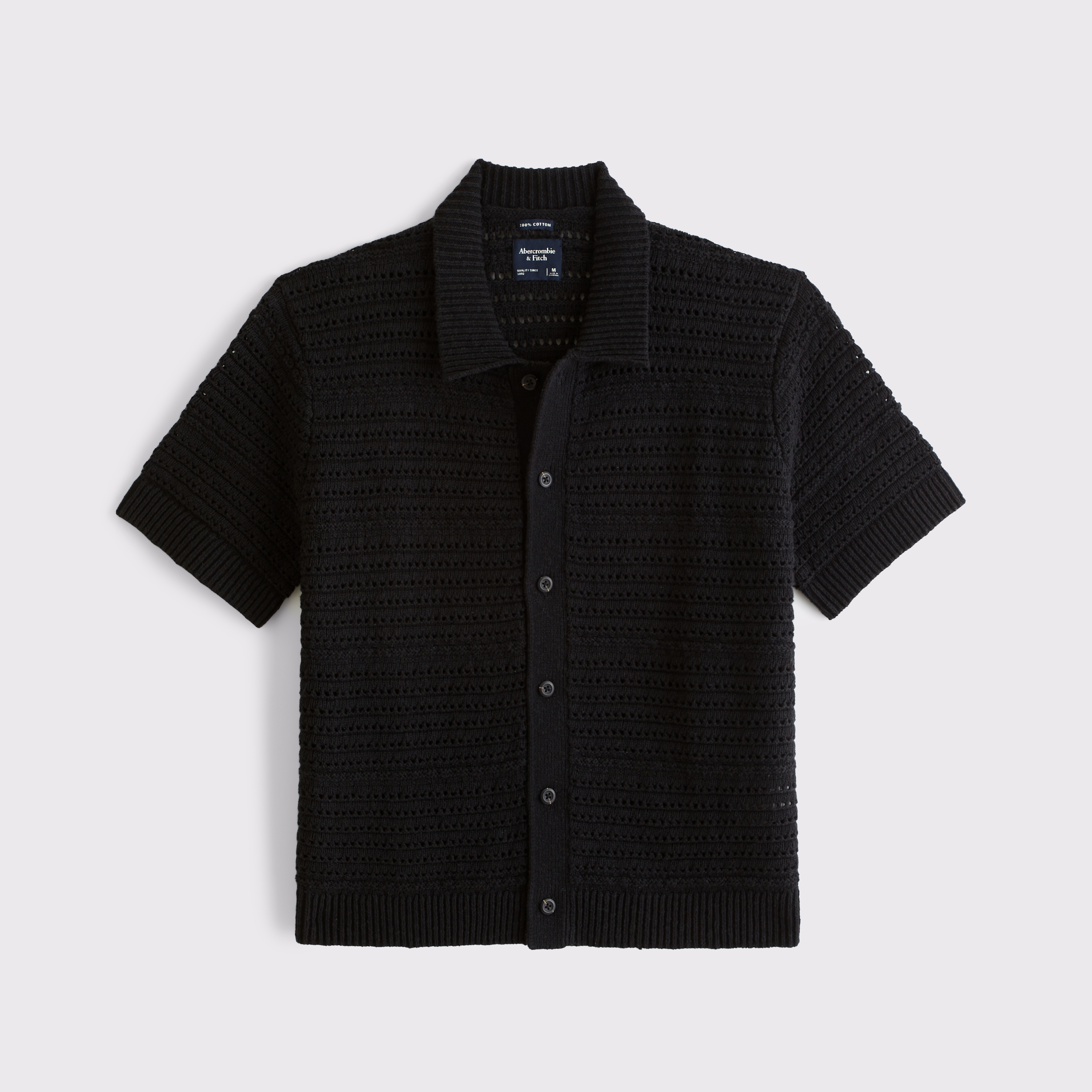 Мужская рубашка Abercrombie & Fitch 100% Cotton Crochet-Style Button-Up, цвет: Чёрный