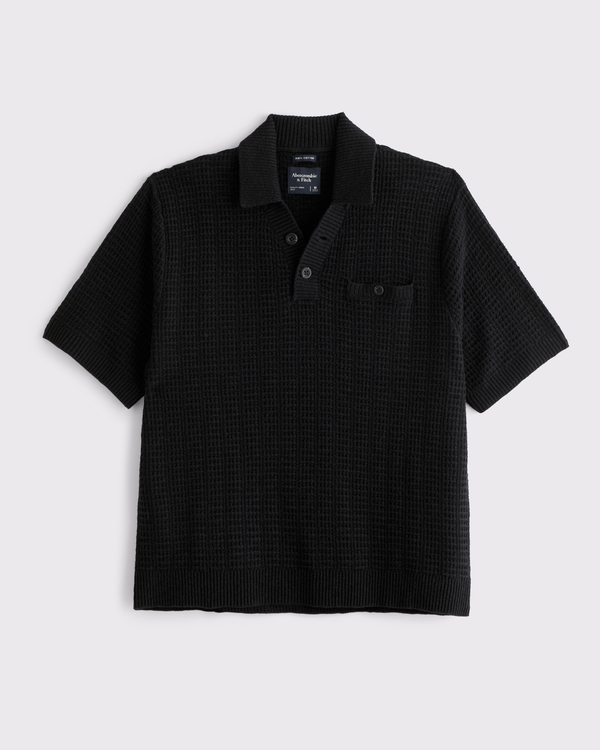 100% Cotton 2-Button Sweater Polo, Black view 1