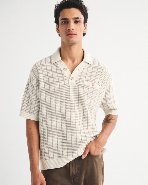 100% Cotton 2-Button Sweater Polo, Pale Gray view 1