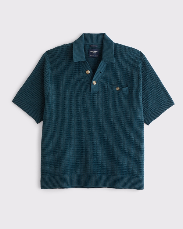 100% Cotton 2-Button Sweater Polo, Navy Teal view 1