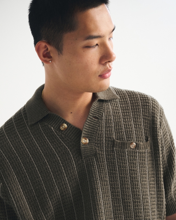 100% Cotton 2-Button Sweater Polo, Olive view 1
