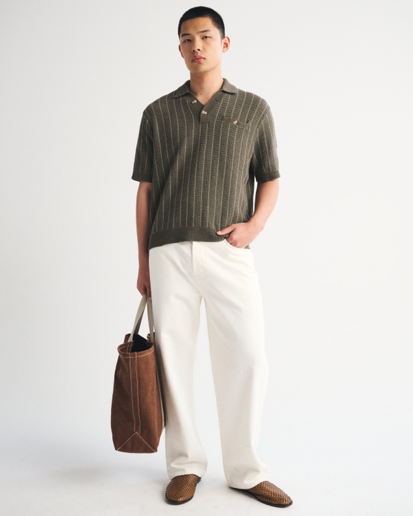 100% Cotton 2-Button Sweater Polo, Olive view 2