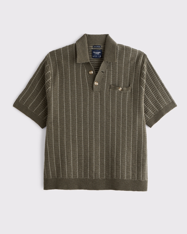 100% Cotton 2-Button Sweater Polo, Olive view 1