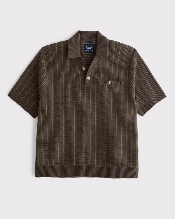 100% Cotton 2-Button Sweater Polo, Chocolate Brown view 1