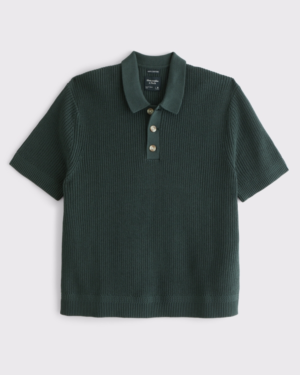 100% Cotton 3-Button Sweater Polo, Dark Spruce view 1