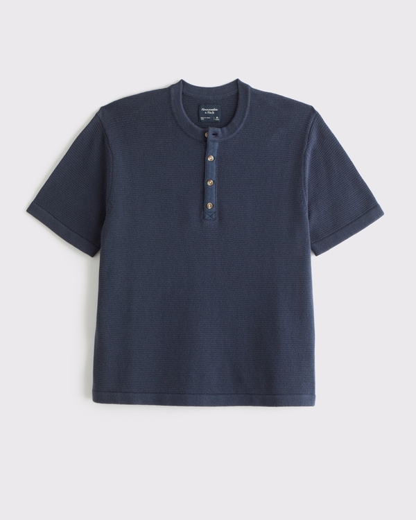 100% Cotton Knit Henley Tee, Sapphire view 1