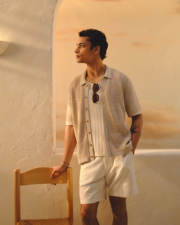 100% Cotton Space-Dye Button-Through Sweater Polo, Cream view 2