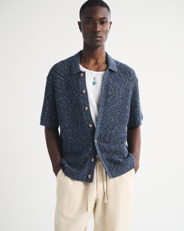 Men's 100% Cotton Space-Dye Button-Through Sweater Polo | Men's