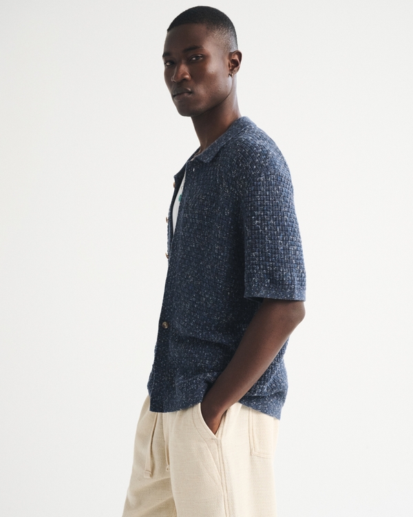 Men's 100% Cotton Space-Dye Button-Through Sweater Polo | Men's