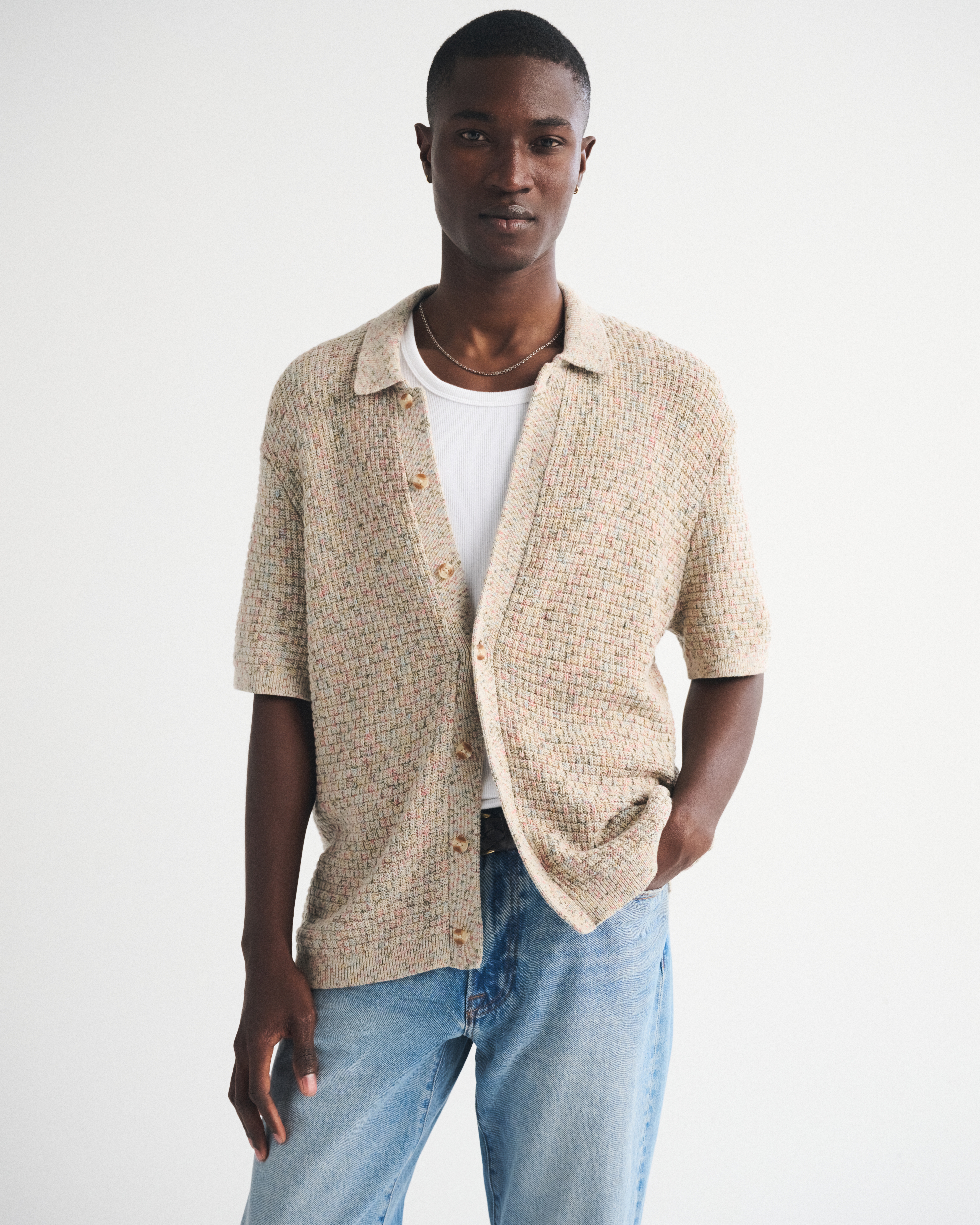 Мужские свитеры Abercrombie & Fitch 100% Cotton Space-Dye Button-Through Sweater Polo — фото 3