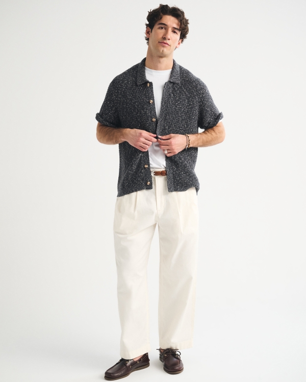 100% Cotton Space-Dye Button-Through Sweater Polo, Black view 2