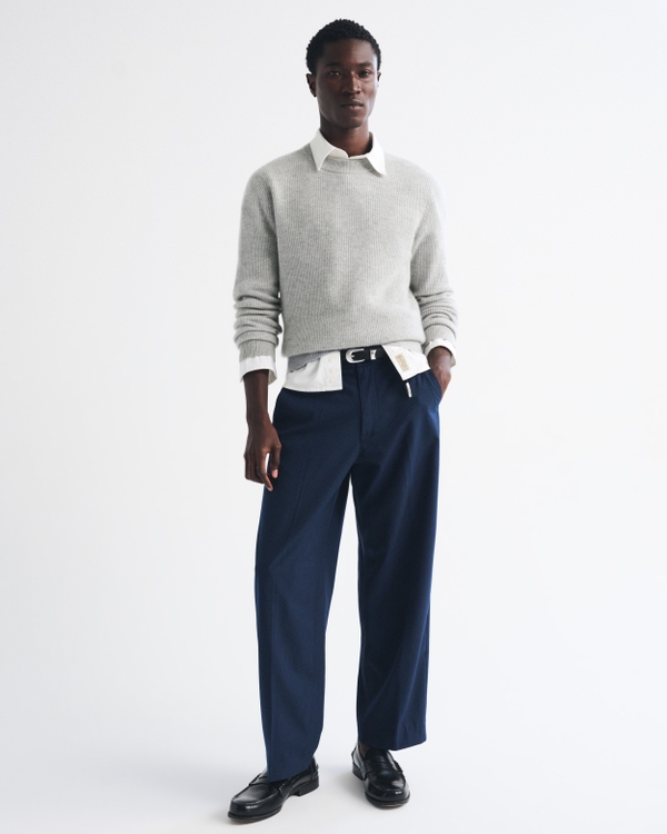 100% Cashmere Crew Sweater, Heather Gray view 2