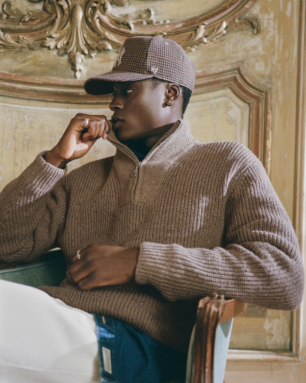 Quarter-Zip Sweater, Gray Brown view 1