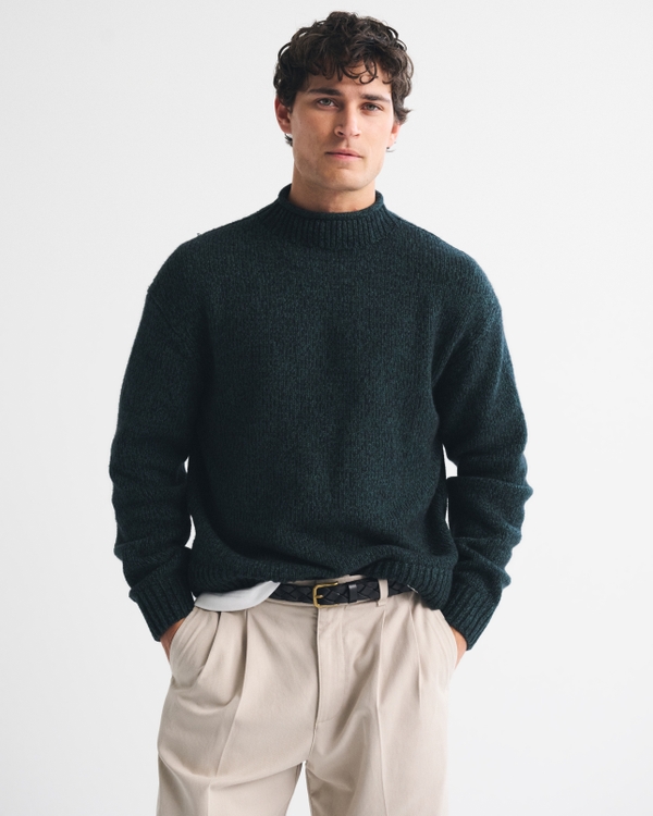 Mock Neck Sweater, Dark Green view 2
