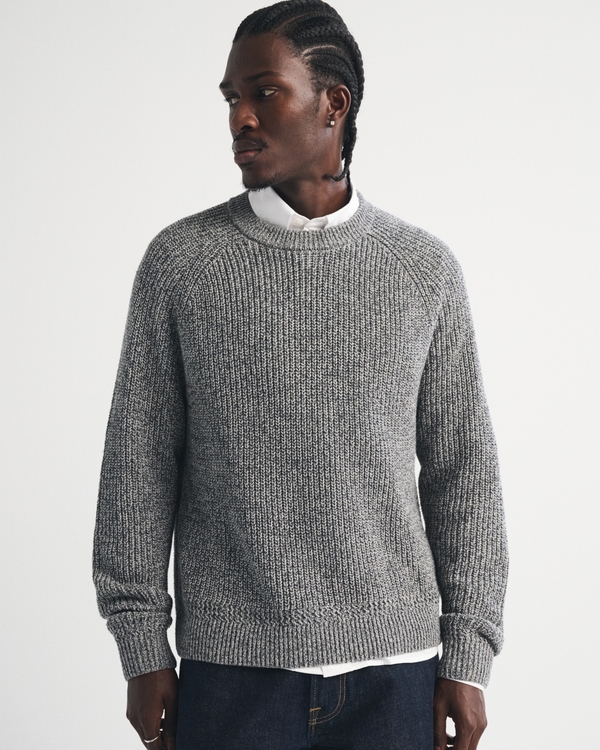 100% Cotton Crew Sweater, Gray Marl view 1