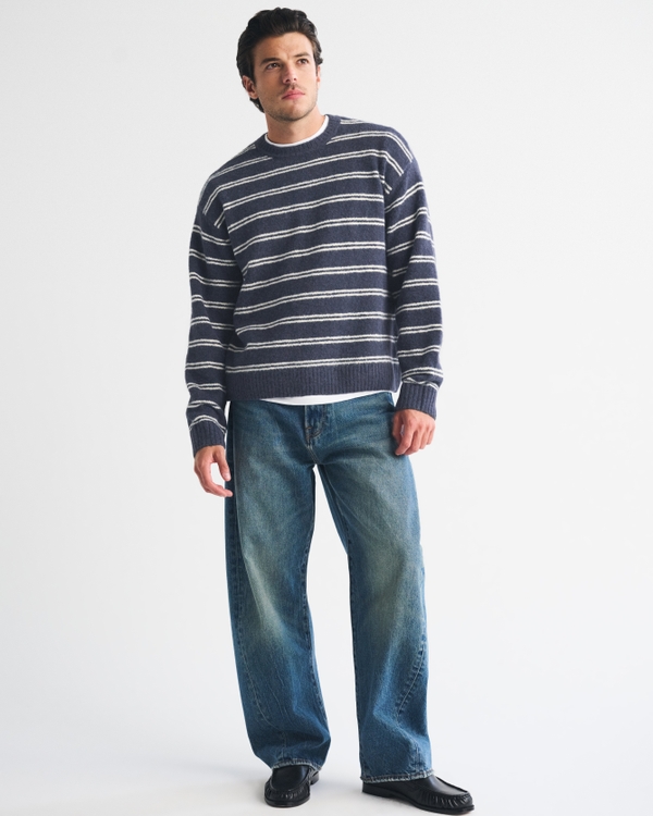 A&F Essential Crew Sweater, Navy Stripe view 2