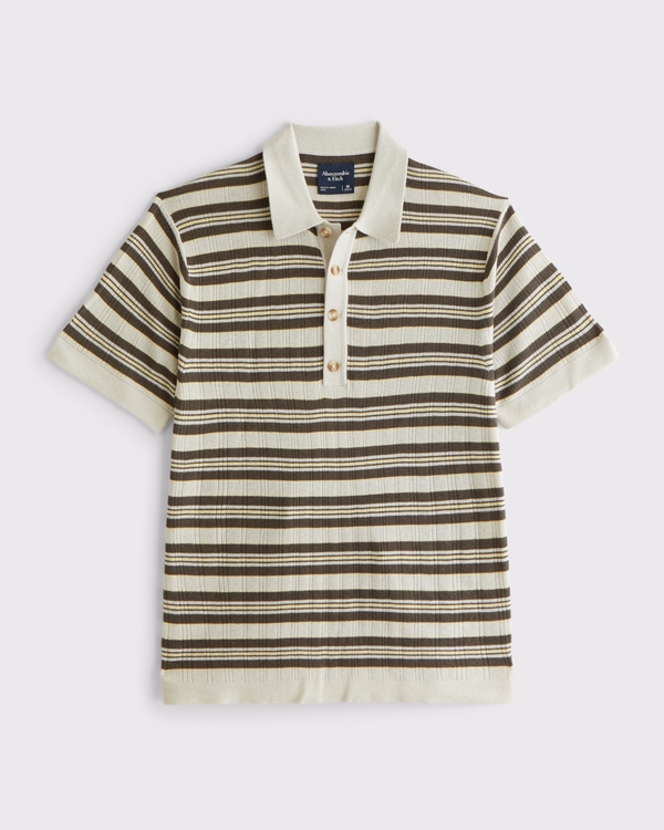 4-Button Sweater Polo, Light Brown Stripe view 1