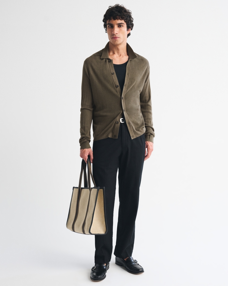 Long-Sleeve Button-Through Collared Sweater