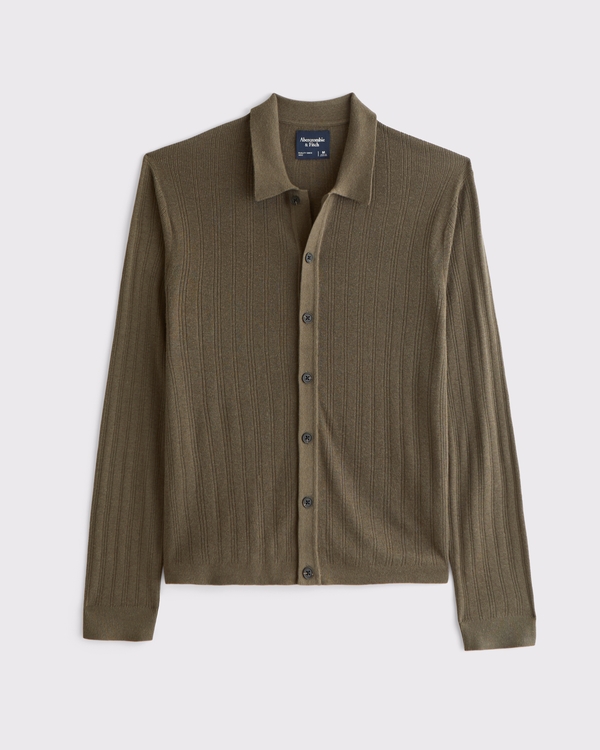 Long-Sleeve Button-Through Collared Sweater