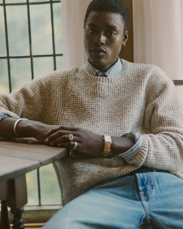 A&F Essential Crew Sweater, Light Gray view 1