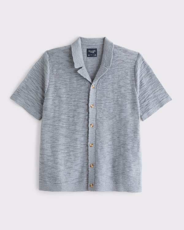 100% Cotton Knit Button-Through Polo, Blue-gray view 2