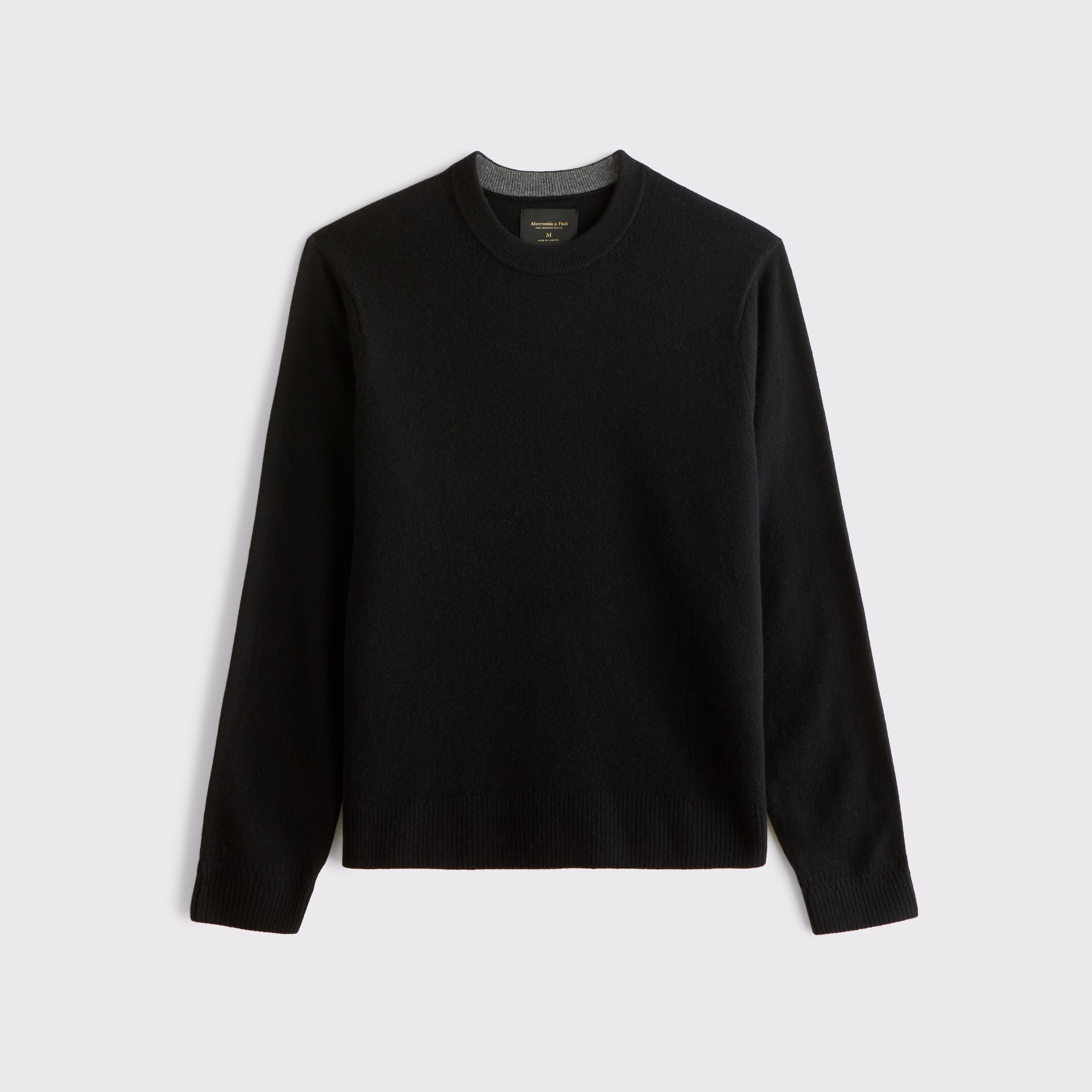Мужской свитер Abercrombie & Fitch 100% Merino Wool Crew, цвет: Чёрный — фото 1