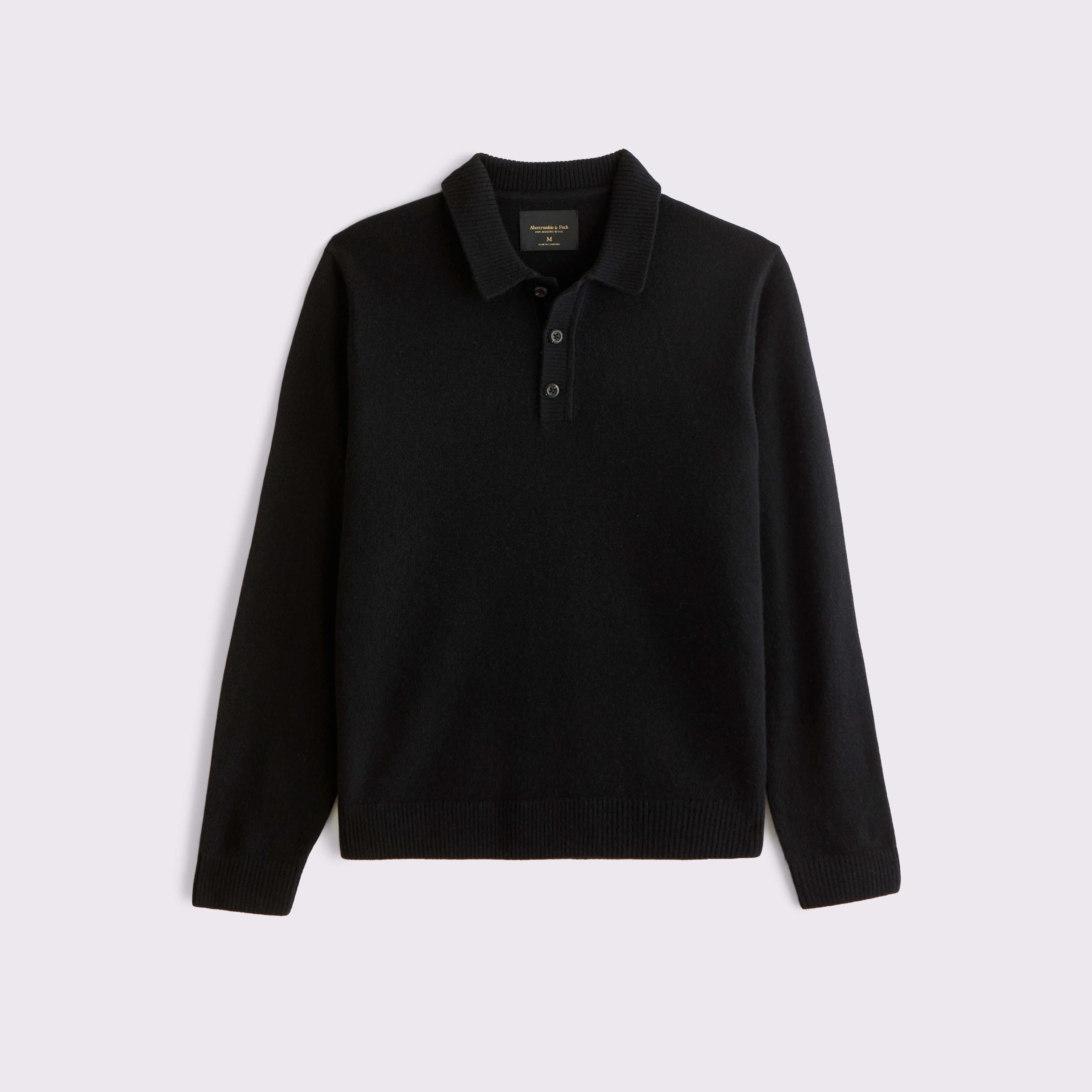 Мужской свитер Abercrombie & Fitch 100% Merino Wool 3-Button Collared, цвет: Чёрный — фото 1