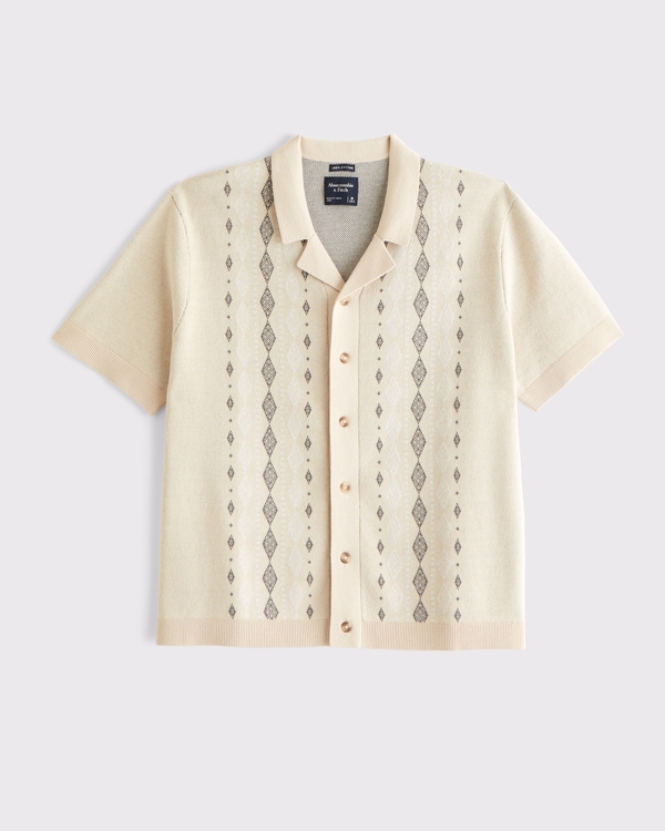100% Cotton Button-Through Sweater Polo, Light Beige Pattern view 1