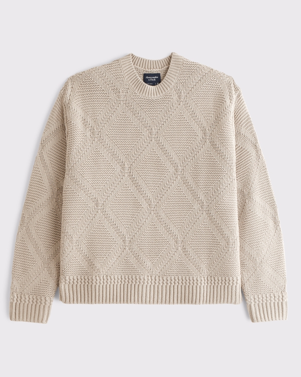Diamond Stitch Crew Sweater, Dusty Beige view 1