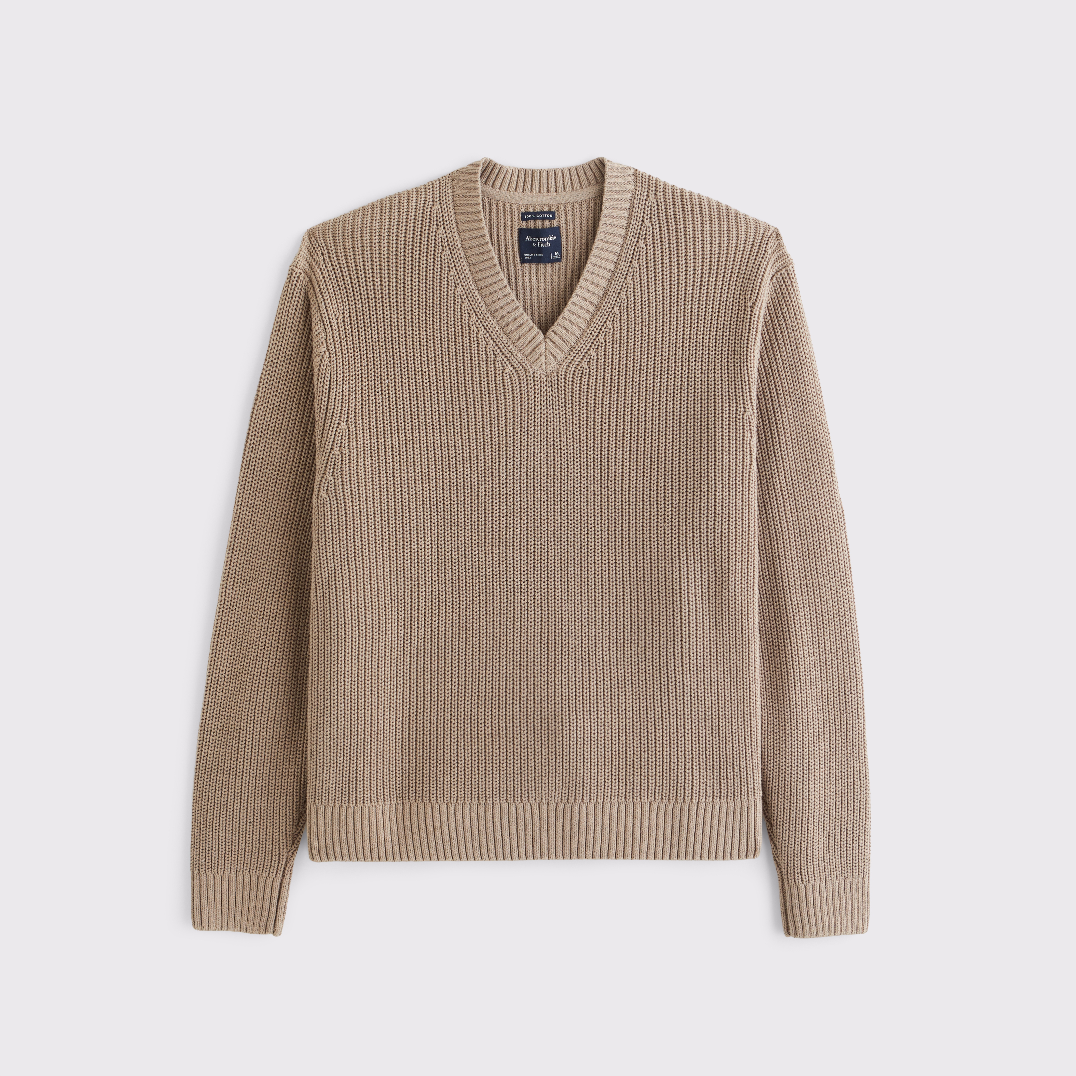 Мужской свитер Abercrombie & Fitch 100% Cotton Rib V-Neck, цвет: Коричневый — фото 1