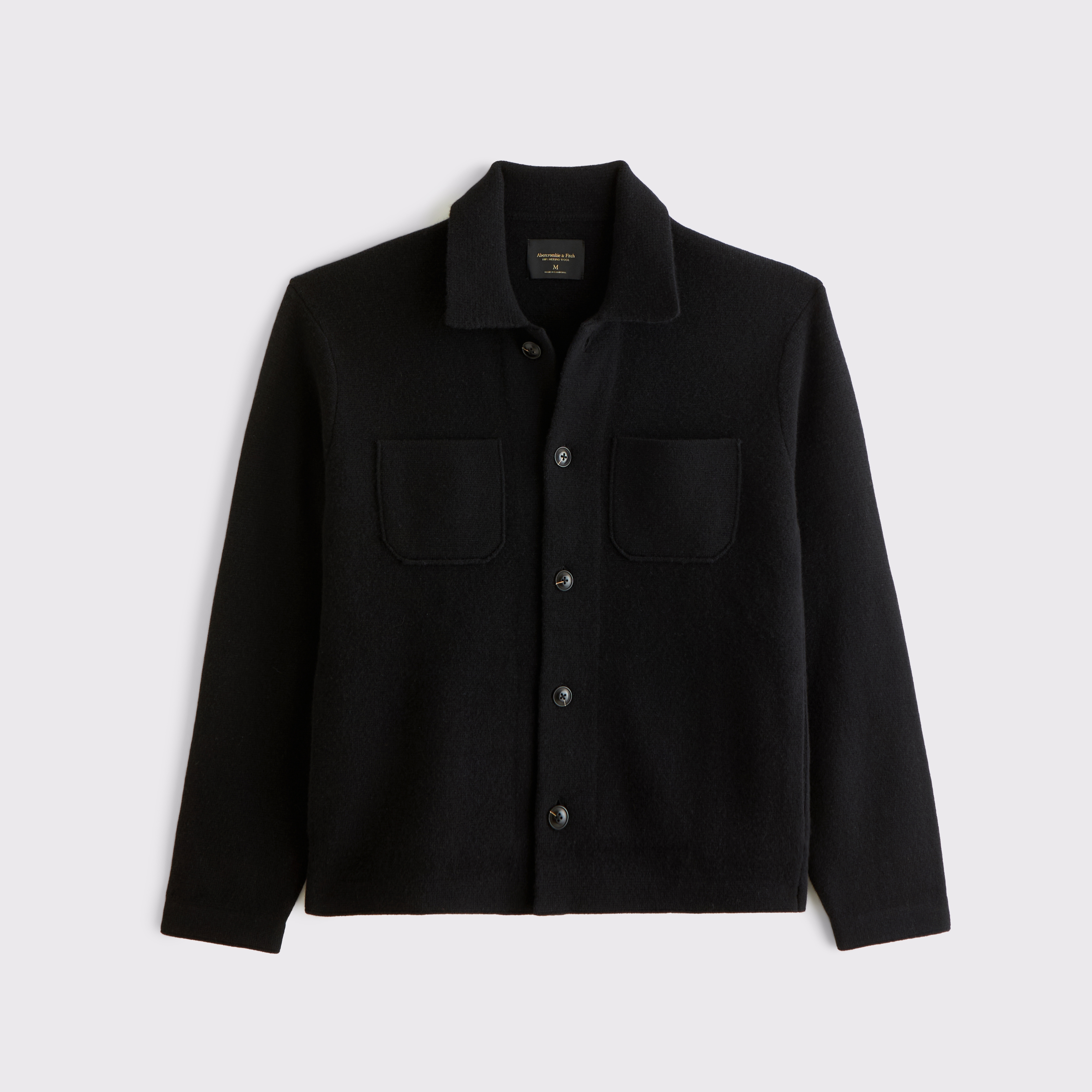 Мужская куртка Abercrombie & Fitch 100% Merino Wool Shirt Jacket, цвет: Чёрный — фото 1