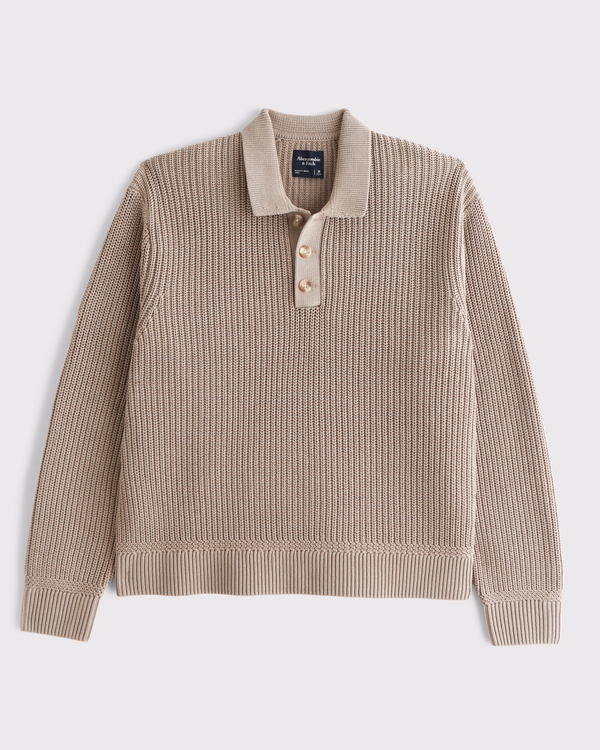 3-Button Collared Sweater, Dusty Beige view 1