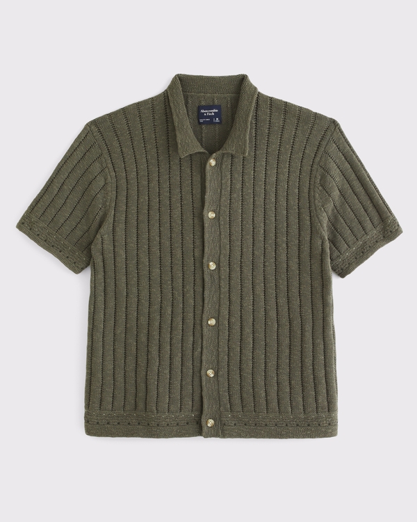 100% Cotton Button-Through Sweater Polo, Forest Green view 1