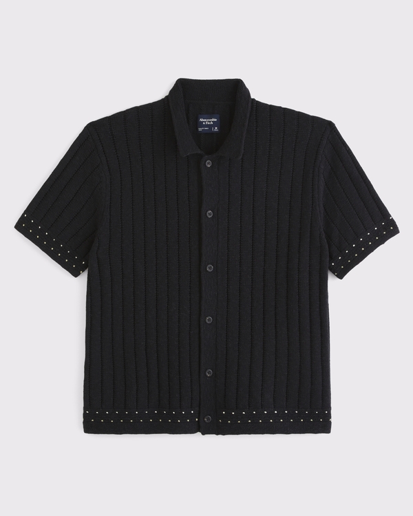 100% Cotton Button-Through Sweater Polo, Black view 1