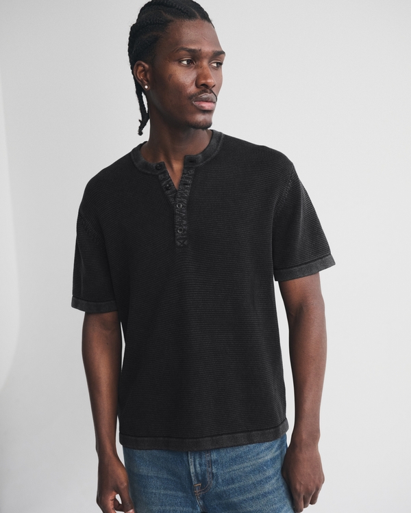 Henley Sweater Tee, Black view 1
